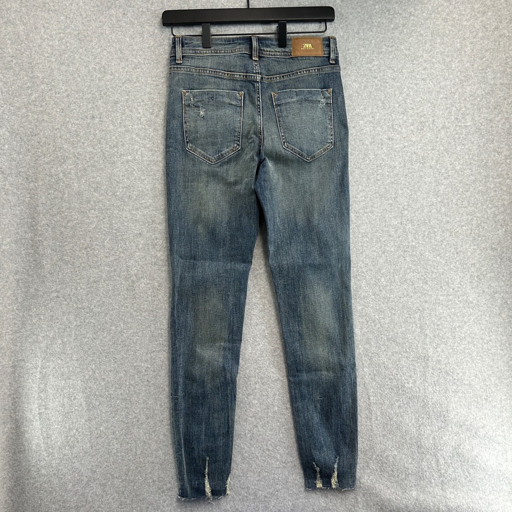 Zara Skinny Jeans Blue Distressed Raw Hem Casual Normcore Everyday Womens US 4 - Picture 6 of 12